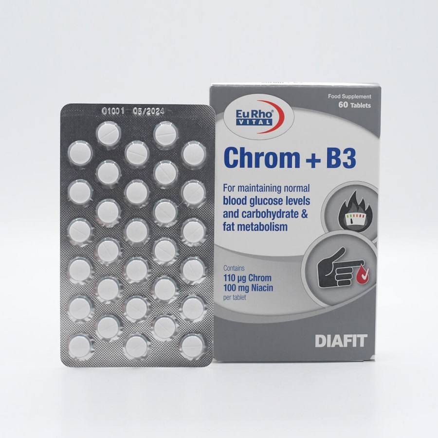 قرص کروم ب 3 -200 یوروویتال 60 عدد-  EURHO VITAL CHROM B3 200 MCG 60TAB