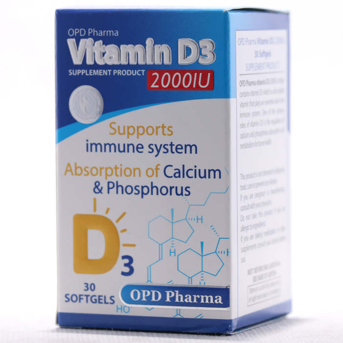 سافت ژل ویتامین D3 2000 واحد او پی دی فارما30 عدد -OPD PHARMA VITAMIN D3 2000 IU 30 SOFT GEL